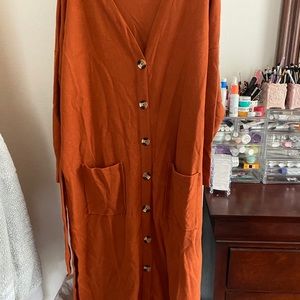 ASOS Dark Orange V-Neck Front Button Dress 14 NWT